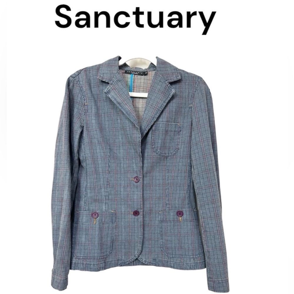 Sanctuary Academia Blue Plaid 2-Button Notch Collar Women's Blazer Jacket Medium